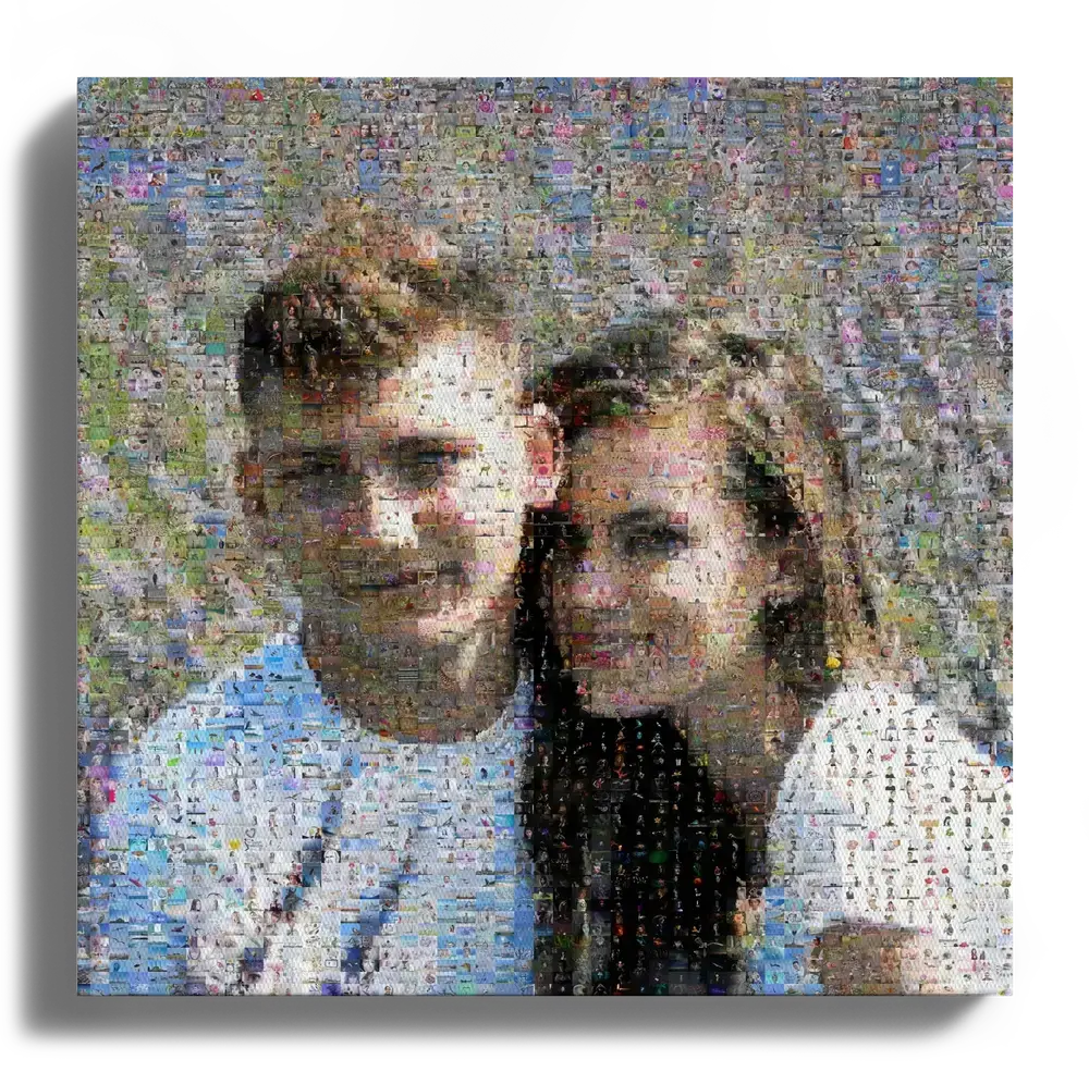 Paar-Fotomosaik auf Leinwand aus vielen kleinen Fotos als persönliches Geschenk zum Jahrestag